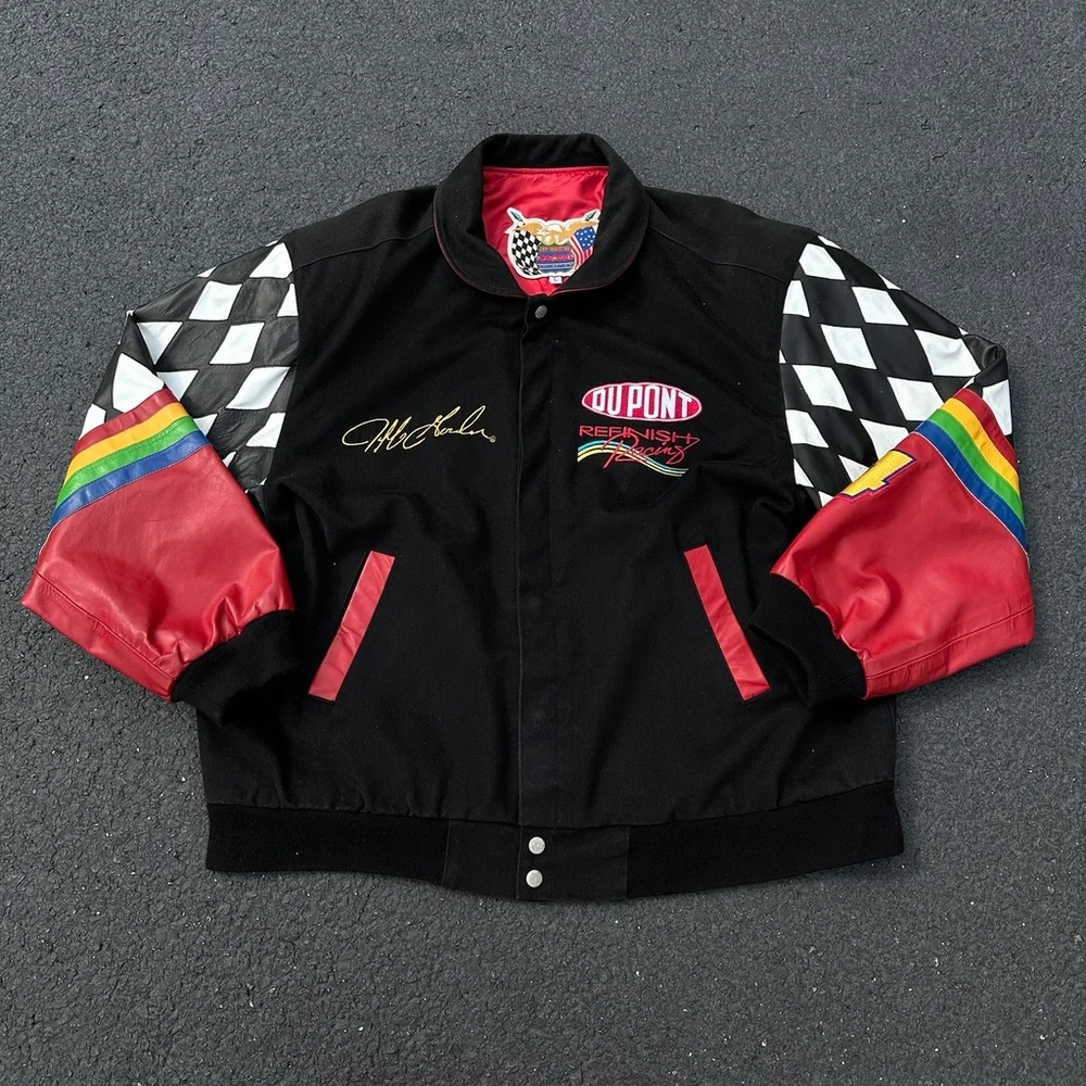 VTG 90s Jeff Hamilton Jeff Gordon DuPont Racing Leather Jacket Made in USA Large
